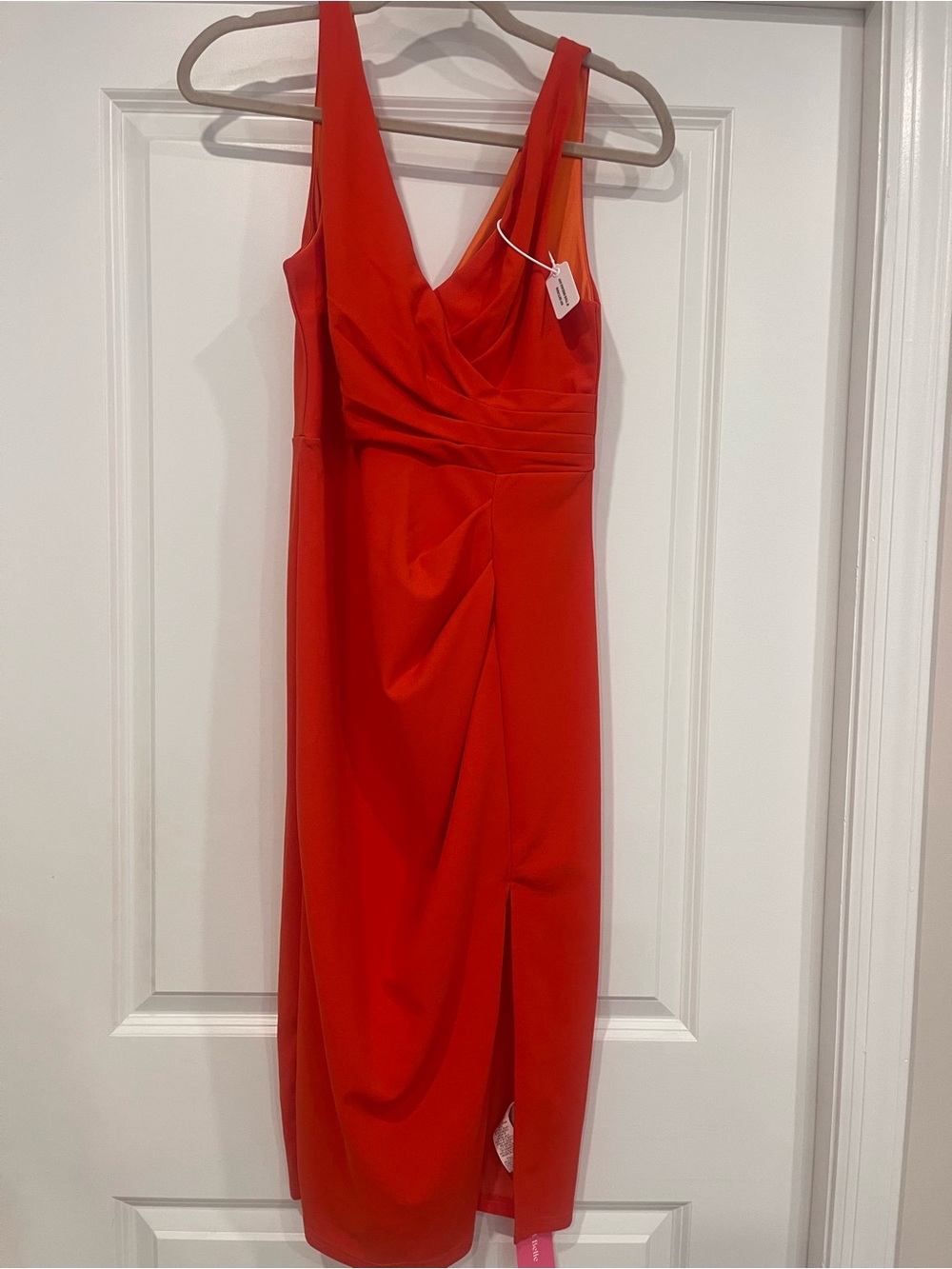 SHEIN Orange V-Neck Sleeveless Ruched Midi Dress